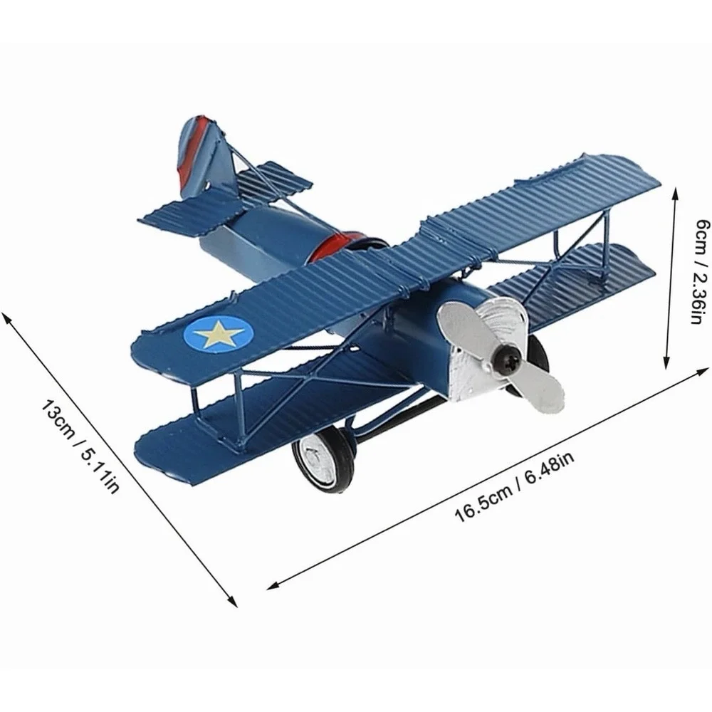 2 - Vintage Metal Biplane Airplane Model Retro Iron Aircraft Desktop Decor 6.5